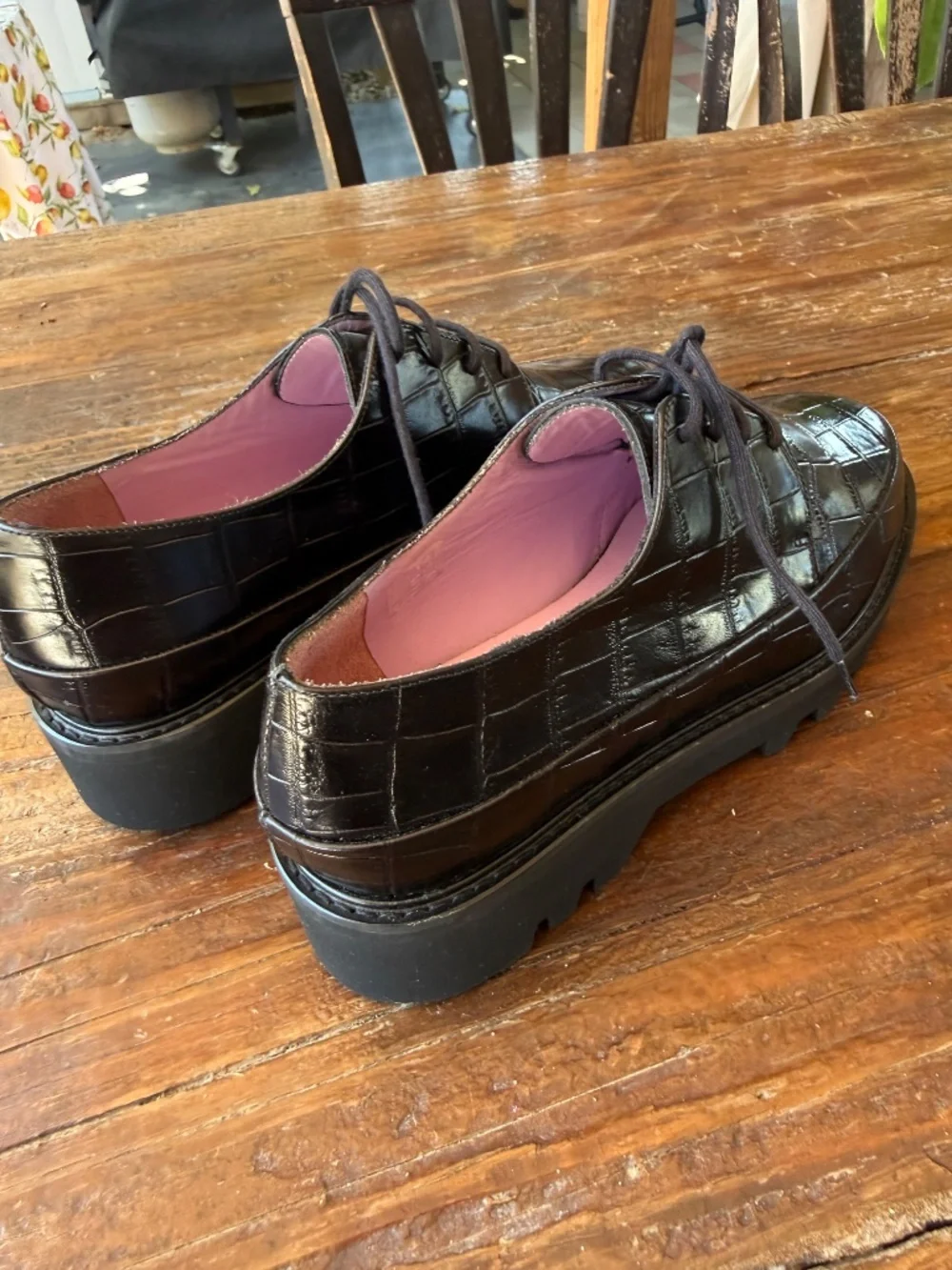 UNREAL  FIELDS STEP UP BLACK PLATFORM CREEPERS CROCODILE -EMBOSSED 39/8.5USA NEW